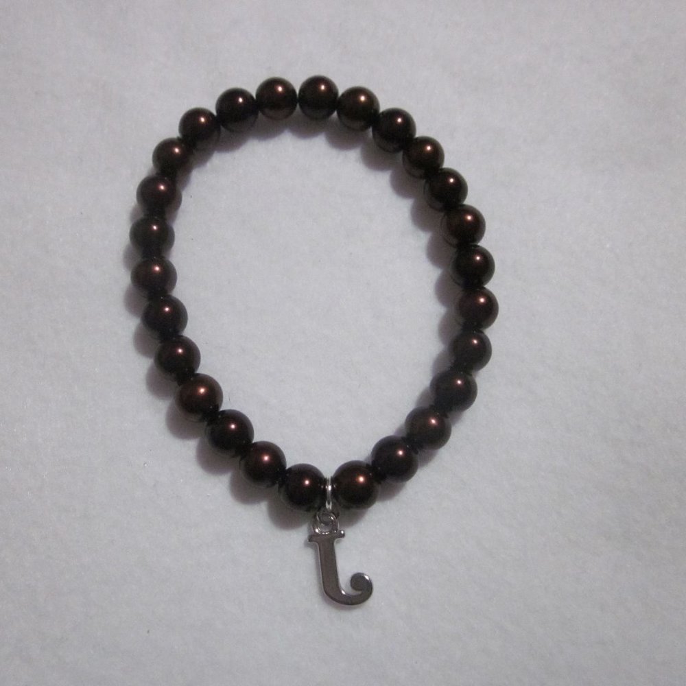 Dark Brown Initial J Charm Bracelet.